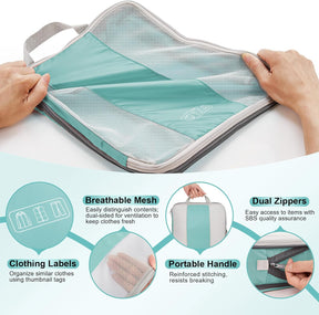 8-Piece Set Compression Packing Cubes (New Blue Green） - aborderproducts