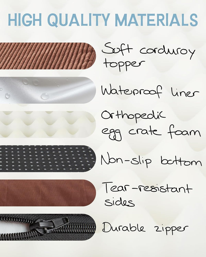 OhGeni Flat Dog Bed with Egg Crate Foam| X-Large (41 x 28 x 4 Inch)|Brown-zoom-