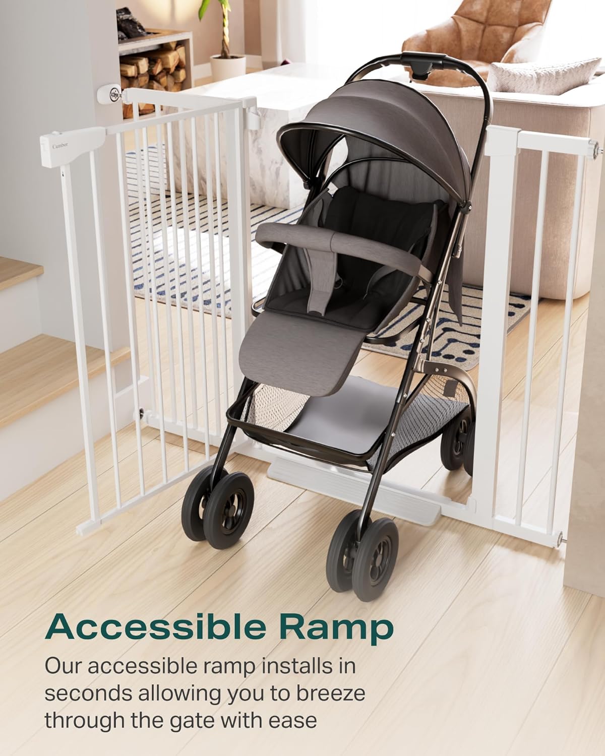 CUMBOR | SAFETY GATE | 29.7"-51.5"W x 36"H | WHITE - aborderproducts