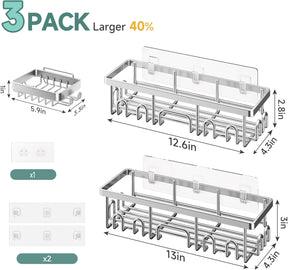 Veken Rustproof & Waterproof Shower Caddy 2-Pack, No Drilling Adhesive Shelves Rack with Soap Holder, Large Capacity Bathroom Organizers and Storage, Wall-Mounted Kitchen & Home Decor, Silver - aborderproducts