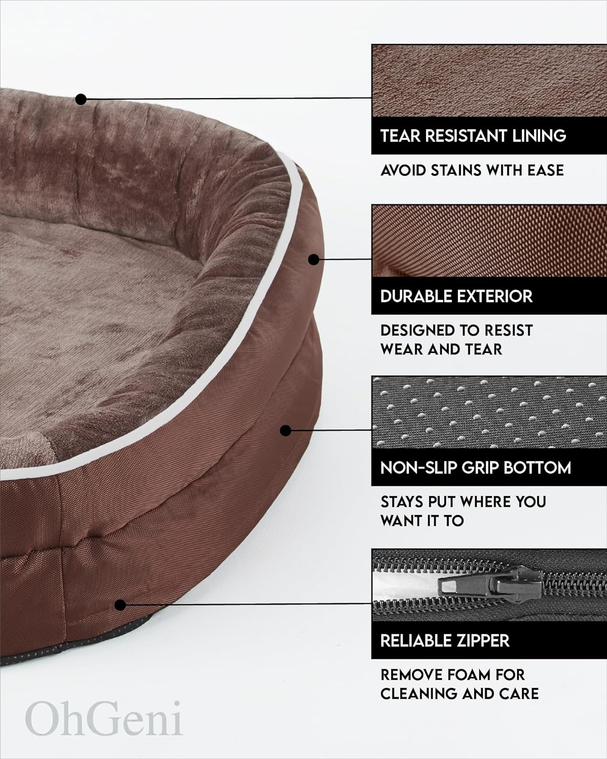 Orthopedic Dog Bed| X-Large (42 x 31 x 7 Inch)|Brown|OhGeni - aborderproducts