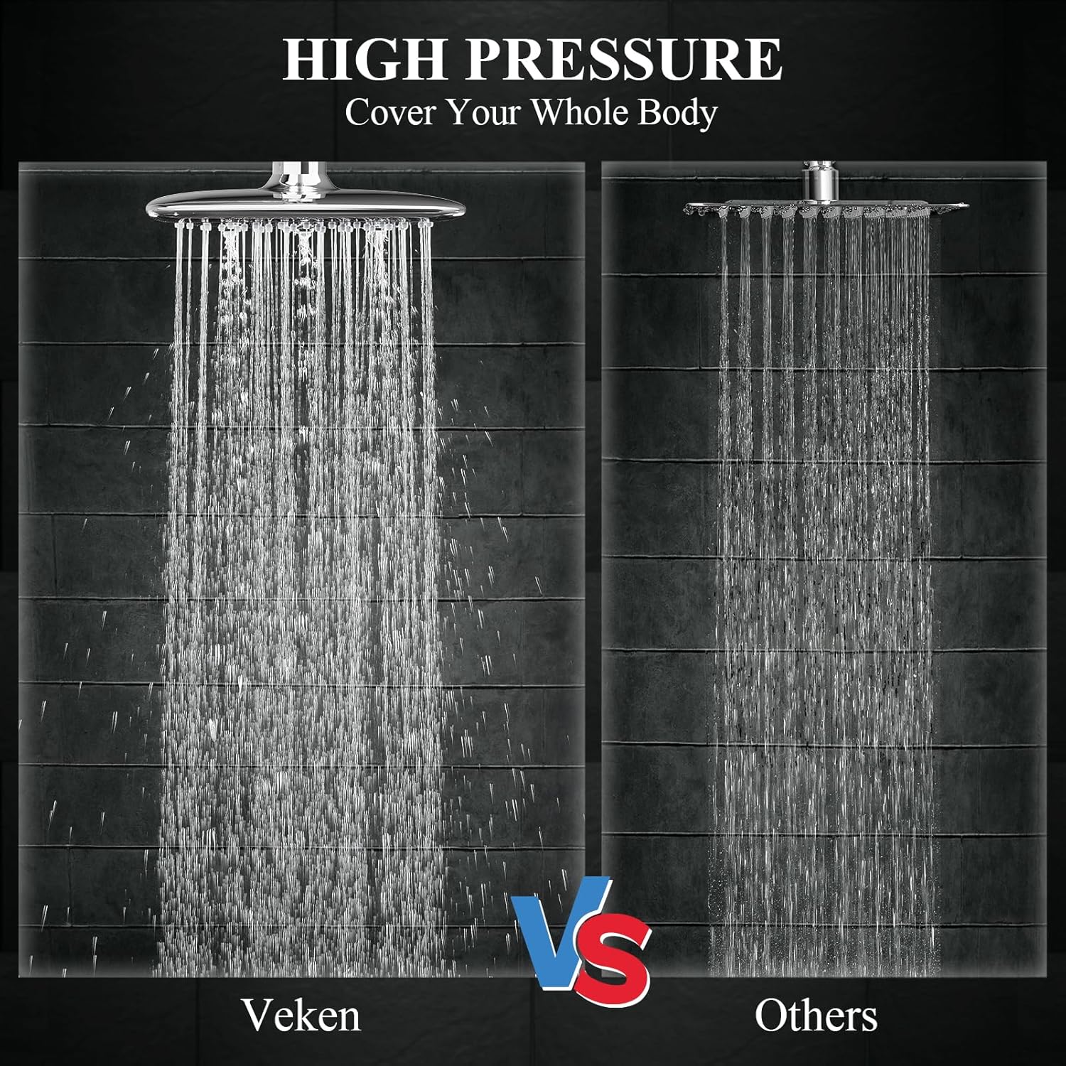 Veken | Shower Head | 9 Inch | Combo | Wide Square | Chrome - aborderproducts