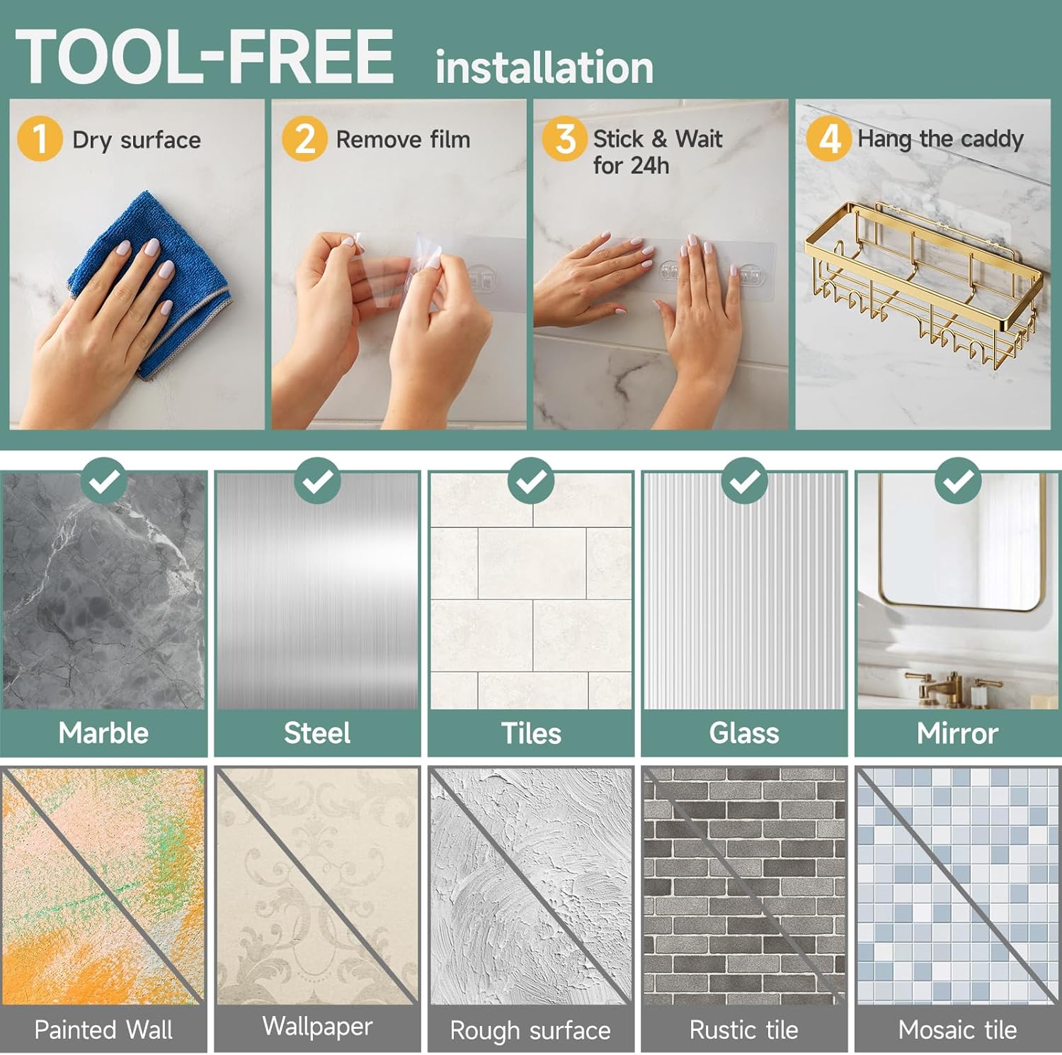 Veken | Shower Caddy |  5-Pack | Gold - aborderproducts