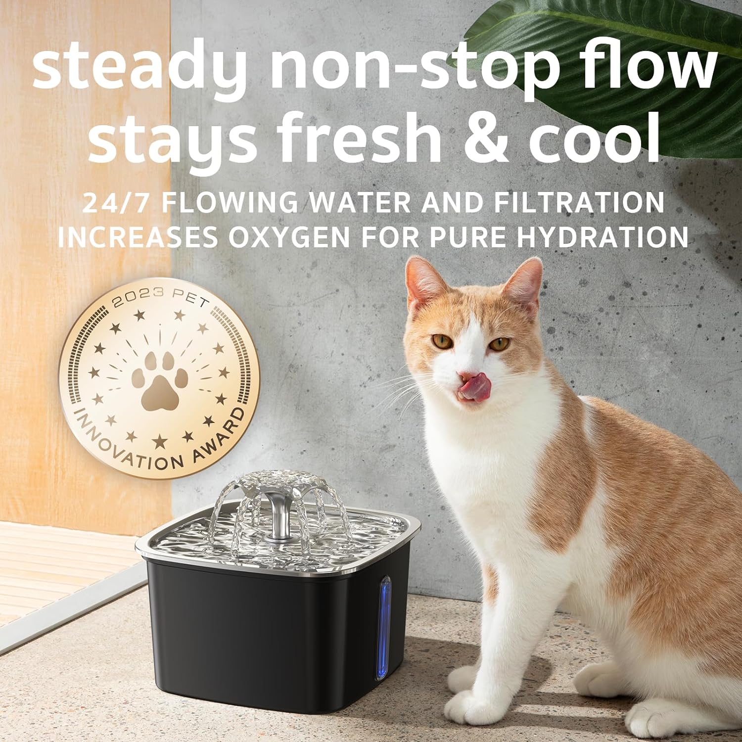 Veken | Innovation Award Winner Stainless Steel Cat Water Fountain | 95oz/2.8L | Space Black - aborderproducts