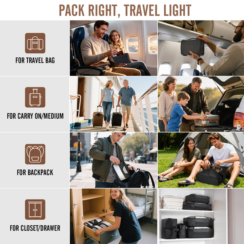 Veken 10 Set/8 Set Packing Cubes for Travel Essentials,Anti-Wrinkle Buckled Suitcase Organizer for Shoe & Toiletry Bag,Carry On Luggage Bag for Airplane & College Dorm Room Accessories,Women Men Gifts-zoom-