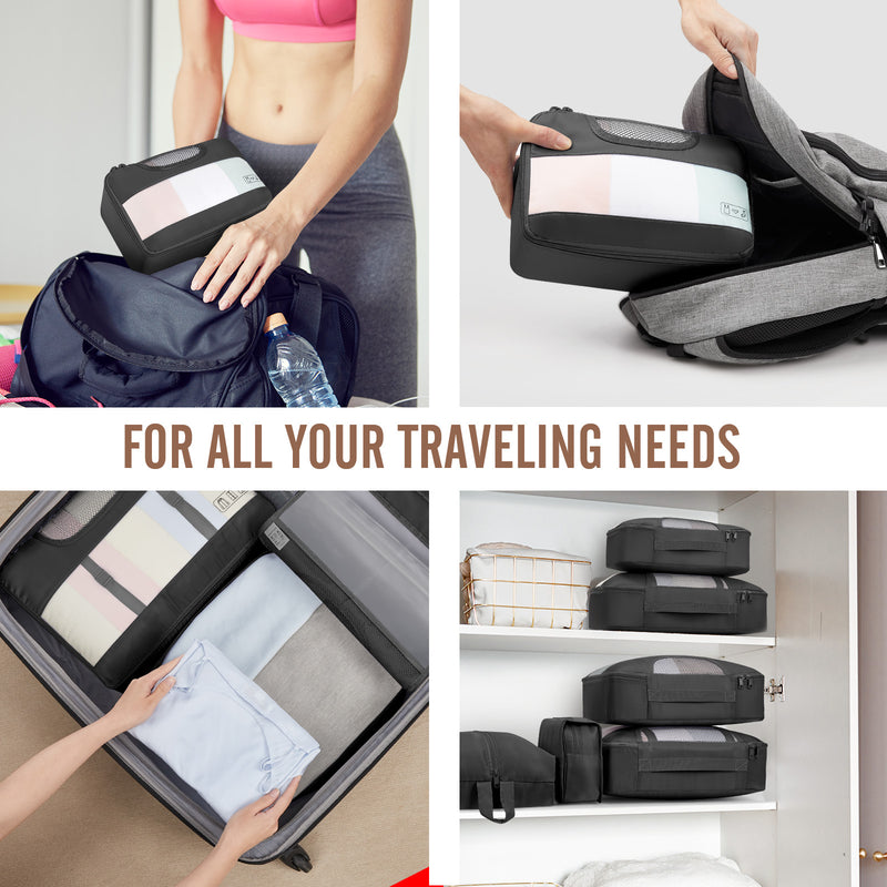 Veken 10 Set/8 Set Packing Cubes for Travel Essentials,Anti-Wrinkle Buckled Suitcase Organizer for Shoe & Toiletry Bag,Carry On Luggage Bag for Airplane & College Dorm Room Accessories,Women Men Gifts-zoom-