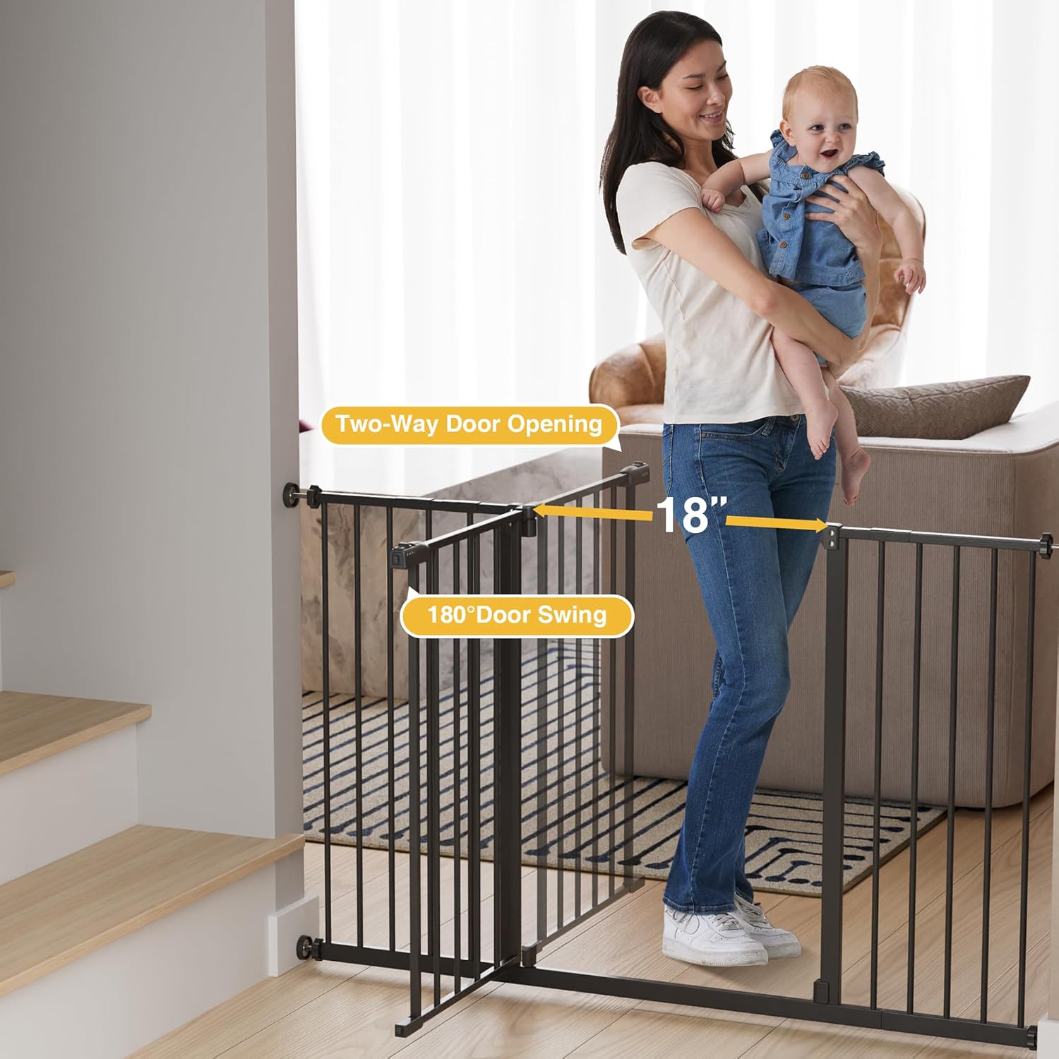 InnoTruth 28.9-49" Baby Gate for Stairs, 30" Tall Extra Wide Pet Gates for Doorways One-Hand Opening, Easy Walk Thru Dual Lock Dog Gates for the House, Hallways, Rooms, Easy Install Toddler Gate,Black (Copy) - aborderproducts