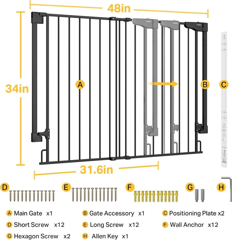 Cumbor | Safety Gate | No Bottom Bar | 34" x 31.6-48" | Black-zoom-