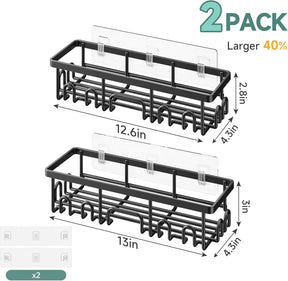 Veken Rustproof & Waterproof Shower Caddy 2-Pack, No Drilling Adhesive Shelves Rack with Soap Holder, Large Capacity Bathroom Organizers and Storage, Wall-Mounted Kitchen & Home Decor, Black - aborderproducts