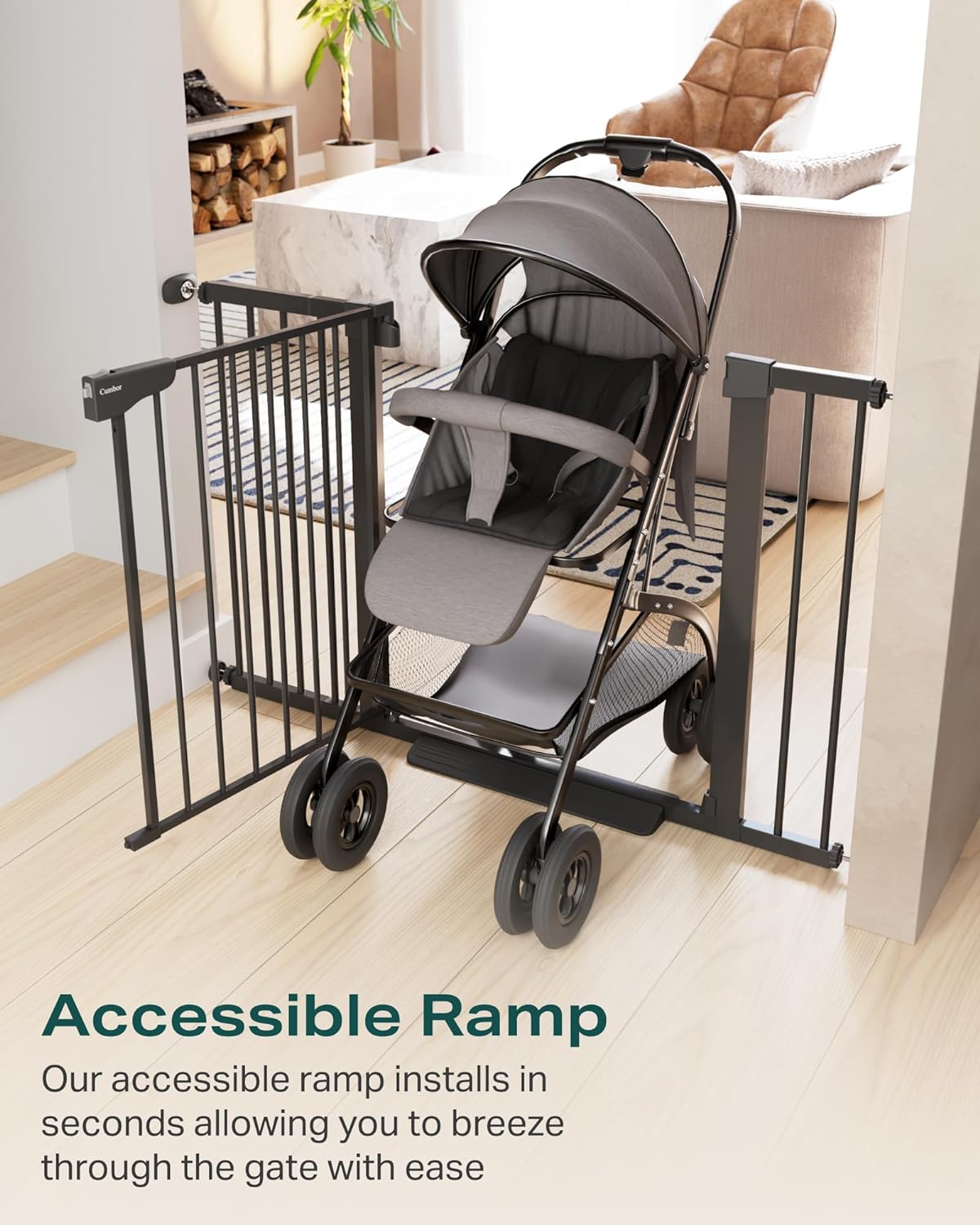 Cumbor 2 Pack| 29.7"-40.6" x 30.5" | Baby Gate for Stairs | Mom's Choice Awards Winner | Black - aborderproducts