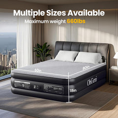 OhGeni | Air Mattress |  Silk Foam Topper  | 80"L x 60"W x 18"Th |  Queen  | Black - aborderproducts