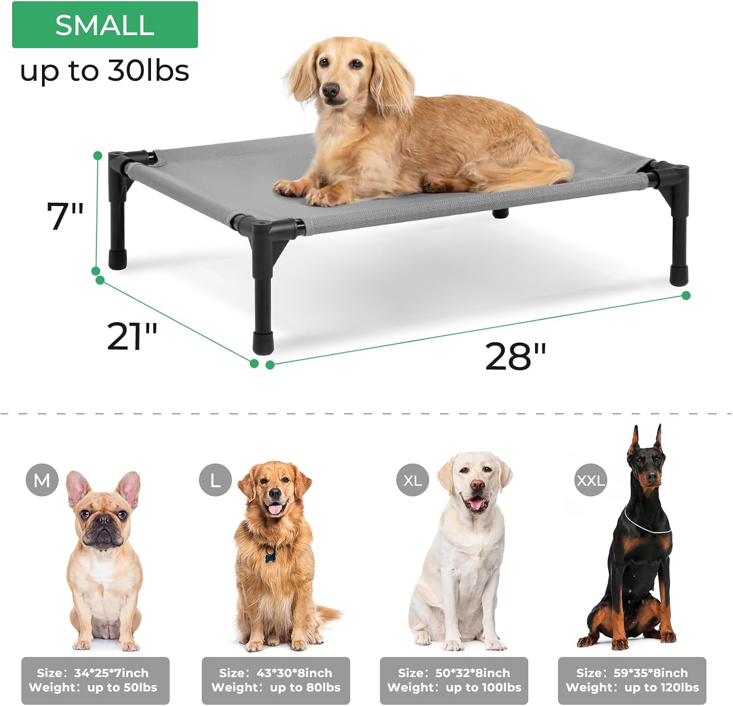 OhGeni | Elevated Dog Bed | 28inches | Gray