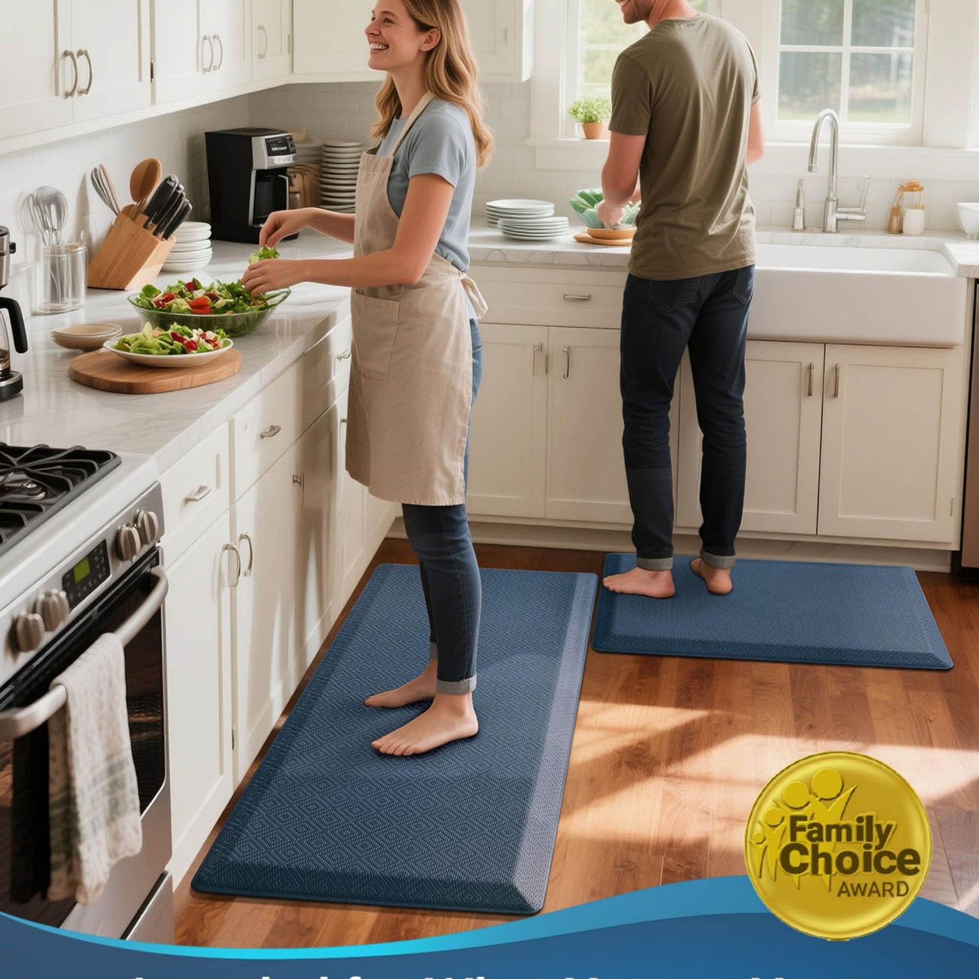 Ophanie 20x39 Kitchen Mat 3/4 Inch Thick Anti Fatigue Cushioned Floor Rug Waterproof Non Slip Standing Mat Blue-7