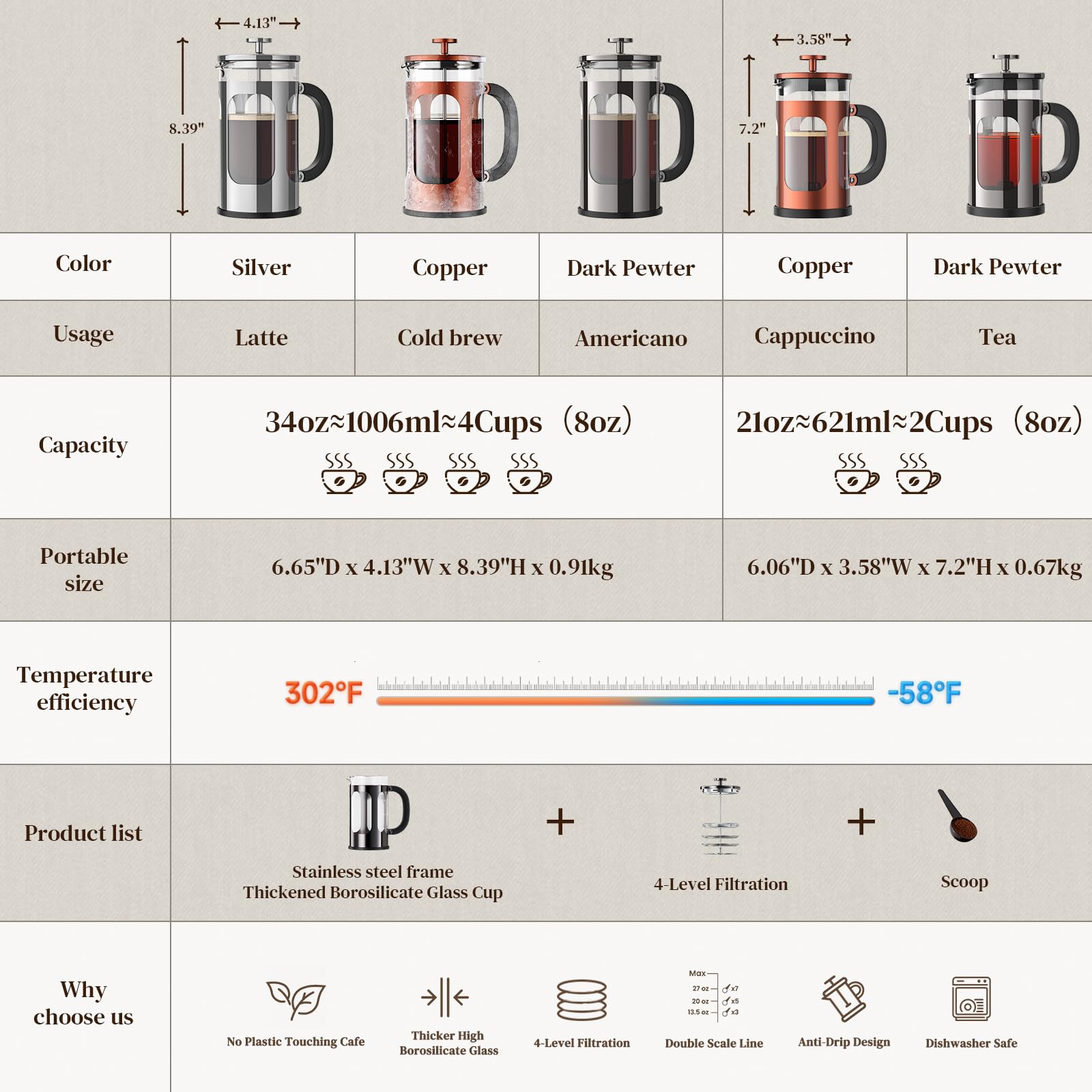 Veken French Press Coffee Maker-zoom-4