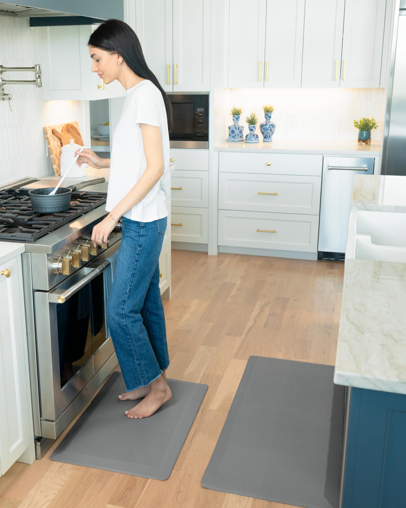 Ophanie Anti Fatigue Cushioned Mat, 9/10 inch Thick, Kitchen mats for Floor, Kitchen Rugs, Waterproof,Comfort Ergonomic Standing Mat for Office, Home, Sink, 20 * 48+20 * 32 Gray Non-Slip Bottom-zoom-1