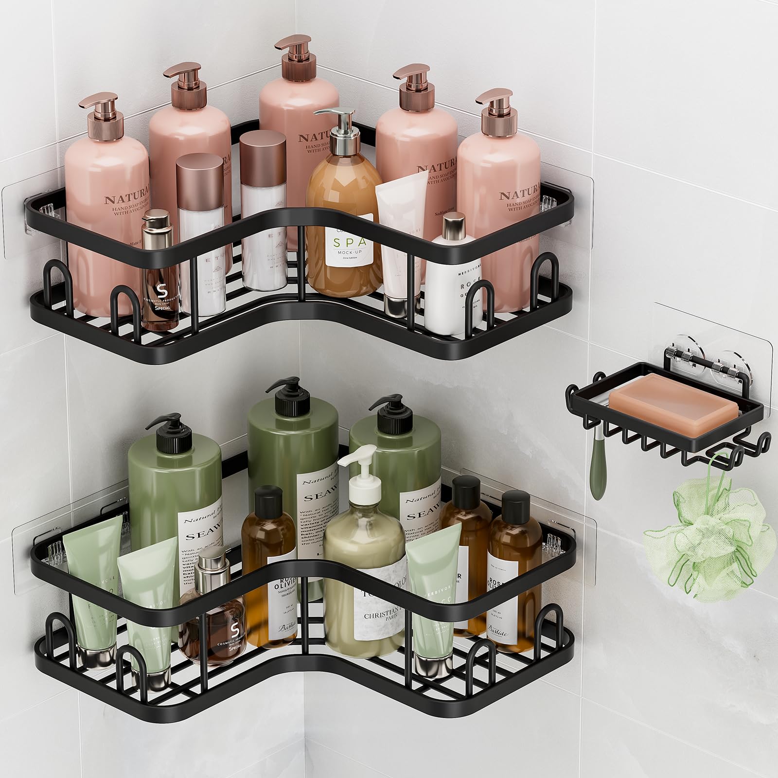 Veken Corner Shower Caddy No Drill Adhesive Bathroom Shelf Rustproof Metal Wall Mounted Storage Organizer Multiple Sizes And Colors