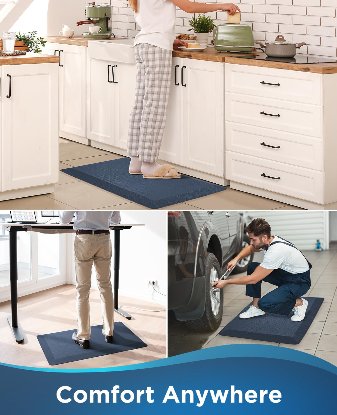 Ophanie 20" x 32" Anti Fatigue Kitchen Mat, 3/4" Thick, Waterproof Non-Slip, Blue-zoom-10