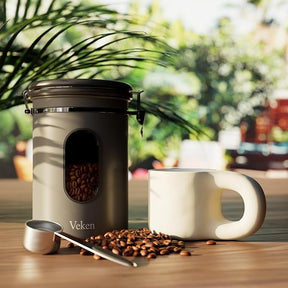 Coffee Canister with Window | Stainless Steel | 22OZ | Gray | Veken - aborderproducts