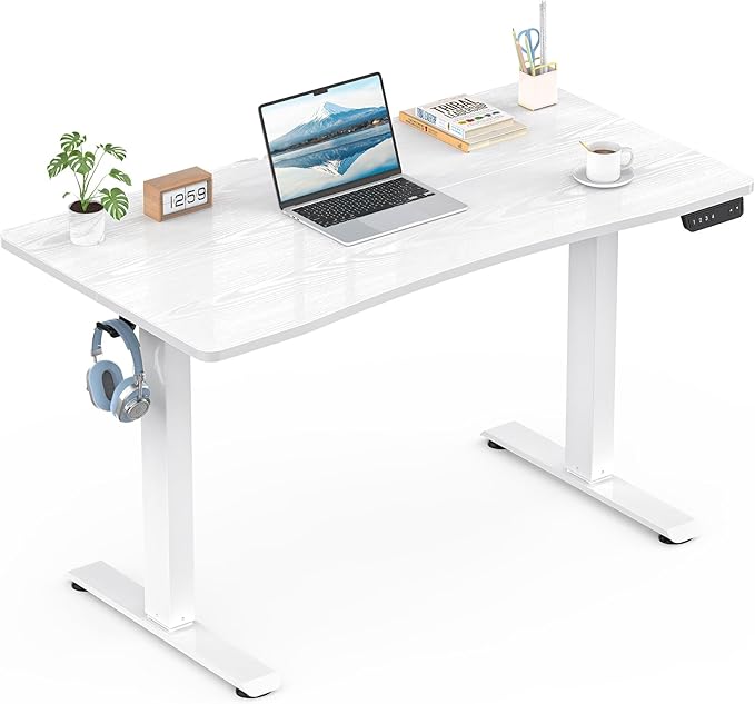Veken 47.2 × 23.6 Inch Electric Standing Desk with Adjustable Height, Sit to Stand Computer Table for Study, Work or Gaming, Home Office Desk White - aborderproducts