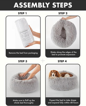 Calming Donut Bed for Dogs and Cats| Small (20 x 20 x 6.5 Inch)|Light Gray|OhGeni - aborderproducts