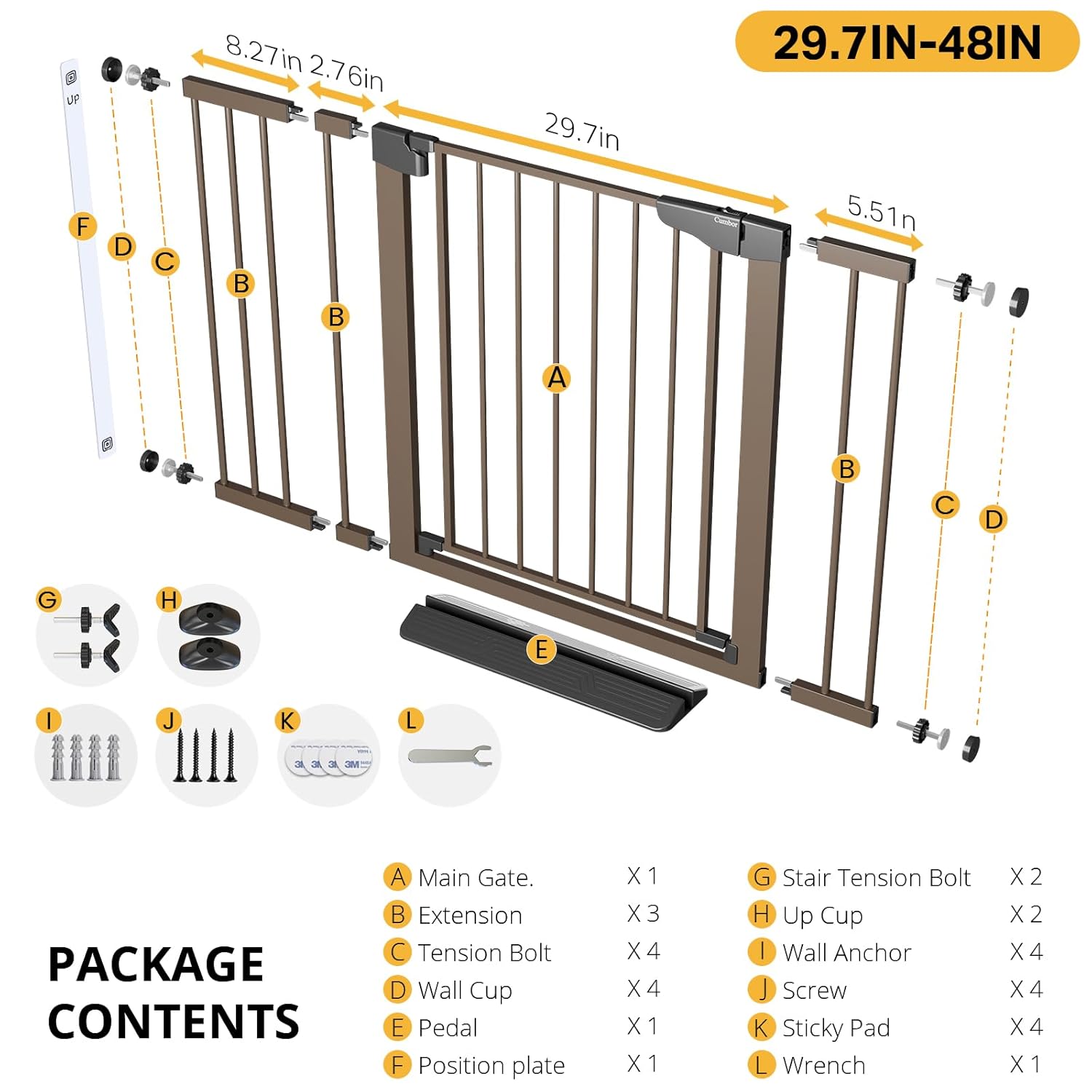 Cumbor | Safety Gate | 29.7-48"W x 30.5"H | Brown - aborderproducts