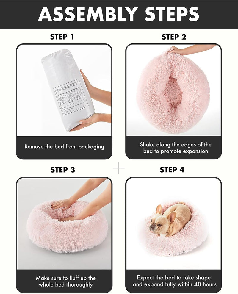 OhGeni Calming Donut Bed for Dogs and Cats | Small (23 x 23 x 7 Inch))| Pink-zoom-