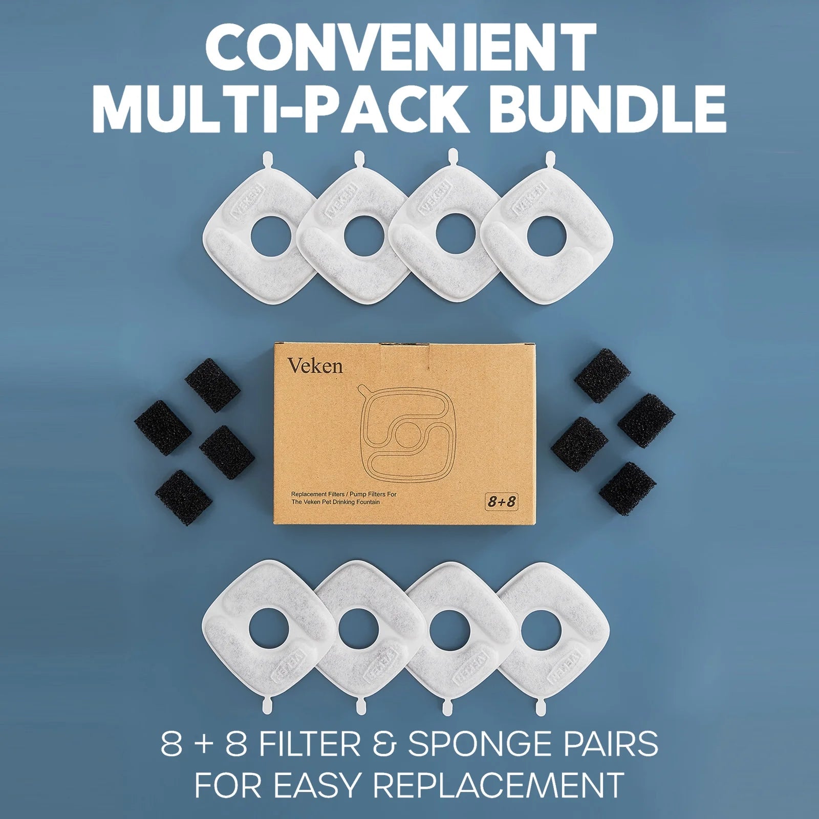 Veken | 8 Pack Replacement Filters & 8 Pack Replacement | For Pet Fountain