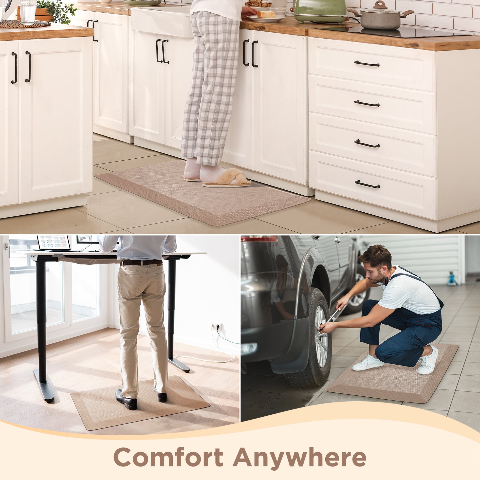 Ophanie 20x39 Kitchen Mat 3/4 Inch Thick Anti Fatigue Cushioned Floor Rug Waterproof Non Slip Standing Mat Beige-5
