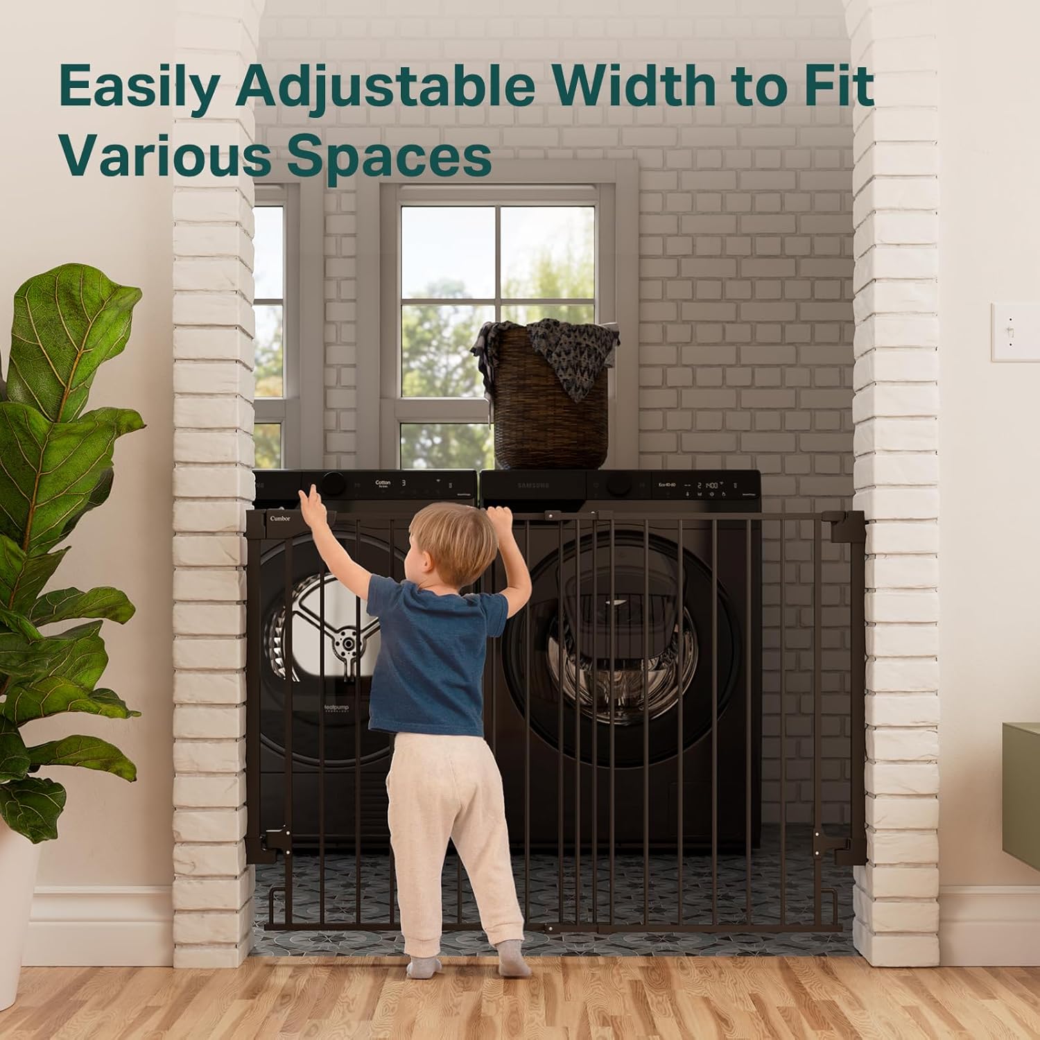 Cumbor | Safety Gate | No Bottom Bar | 34" x 31.6-48" | Black - aborderproducts