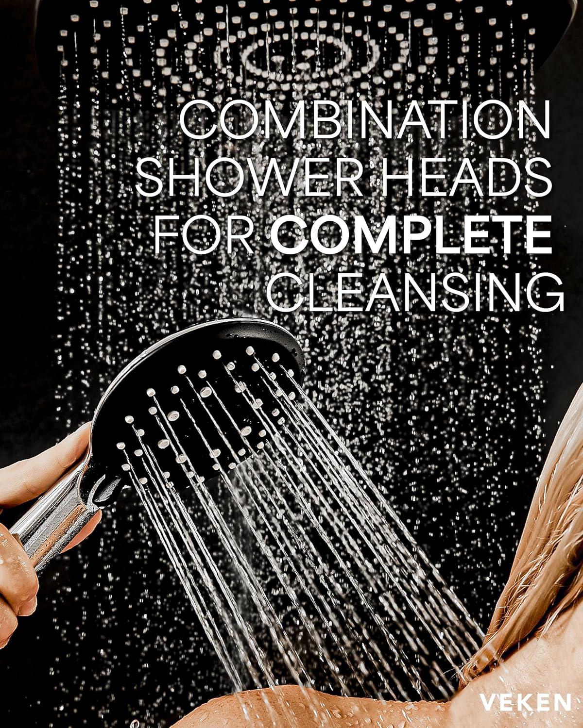 Veken 12 Inch High Pressure Rain Shower Head -Shower Heads with 5 Modes Handheld Spray Combo - Chrome