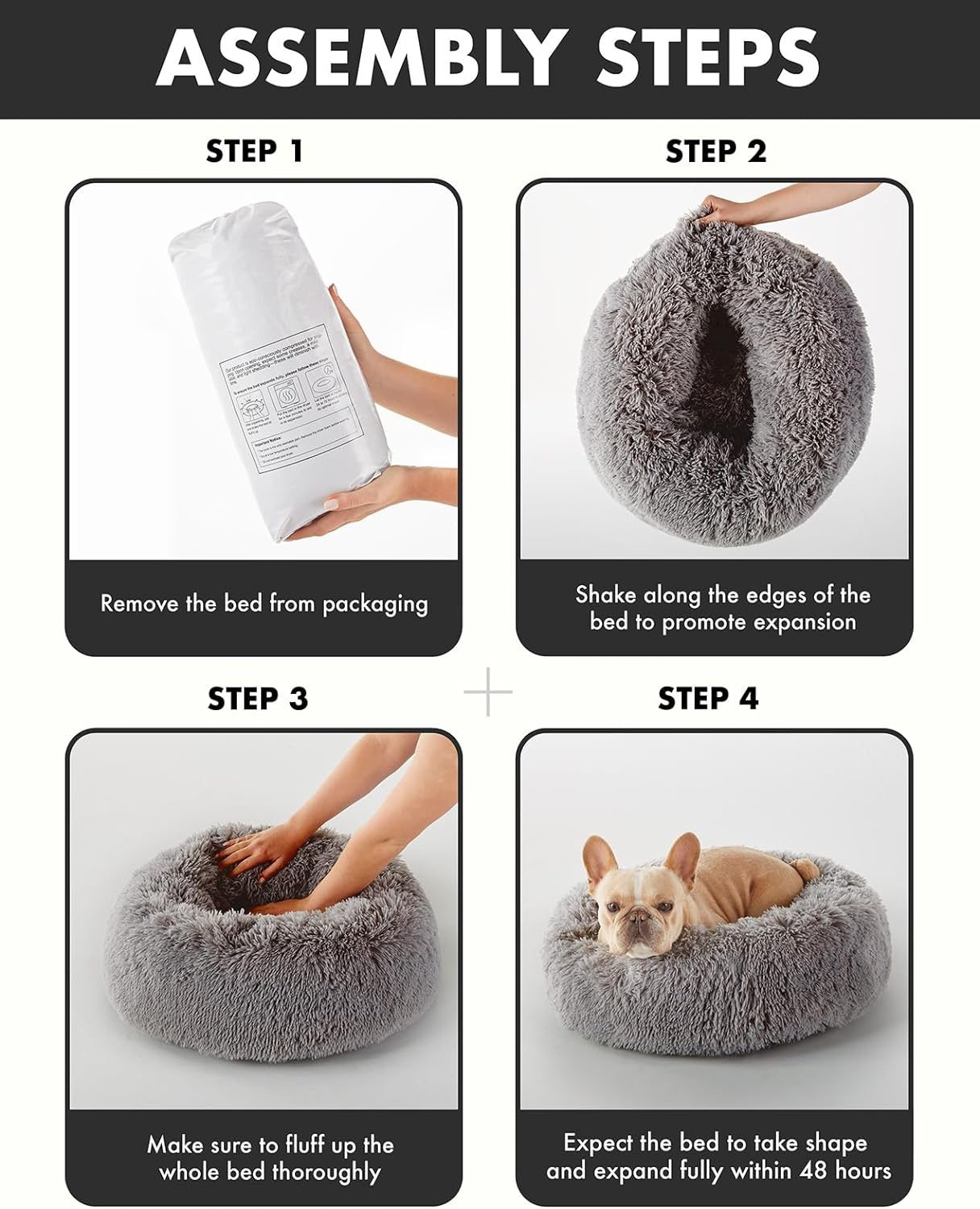 Calming Donut Bed for Dogs and Cats| Medium (23 x 23 x 7 Inch))|Dark Gray|OhGeni - aborderproducts