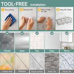 Veken Rustproof & Waterproof Shower Caddy 2-Pack, No Drilling Adhesive Shelves Rack with Soap Holder, Large Capacity Bathroom Organizers and Storage, Wall-Mounted Kitchen & Home Decor, Silver - aborderproducts