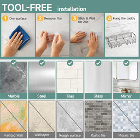 Veken Rustproof & Waterproof Shower Caddy 2-Pack, No Drilling Adhesive Shelves Rack with Soap Holder, Large Capacity Bathroom Organizers and Storage, Wall-Mounted Kitchen & Home Decor, Silver - aborderproducts