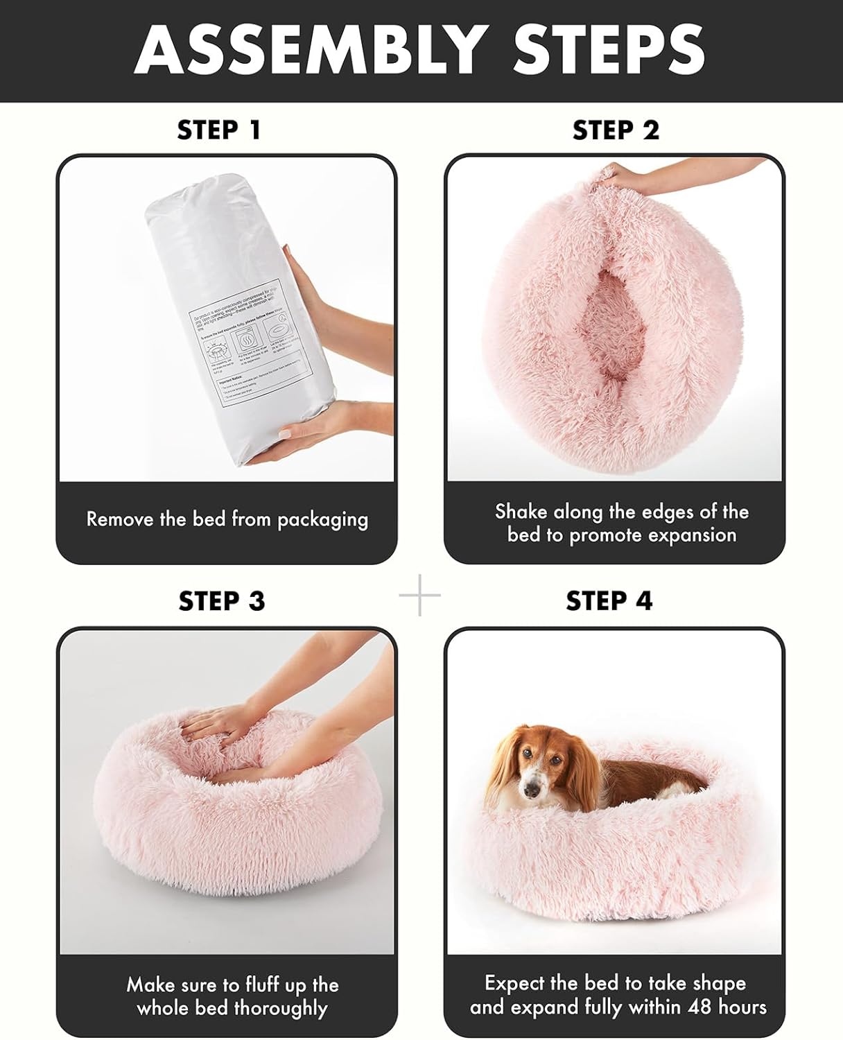 Calming Donut Bed for Dogs and Cats| Small (20 x 20 x 6.5 Inch)|Pink|OhGeni - aborderproducts