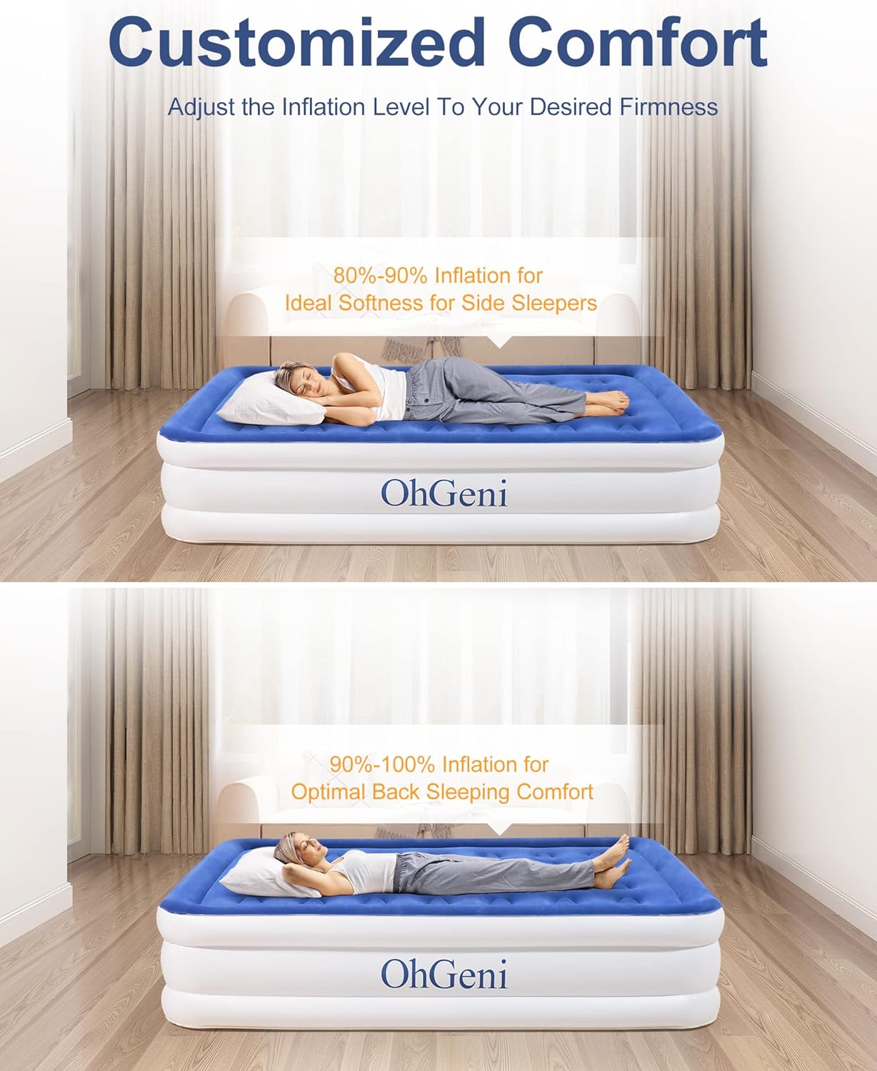 Queen Size Air Mattress |18"|Blue&White|OhGeni - aborderproducts