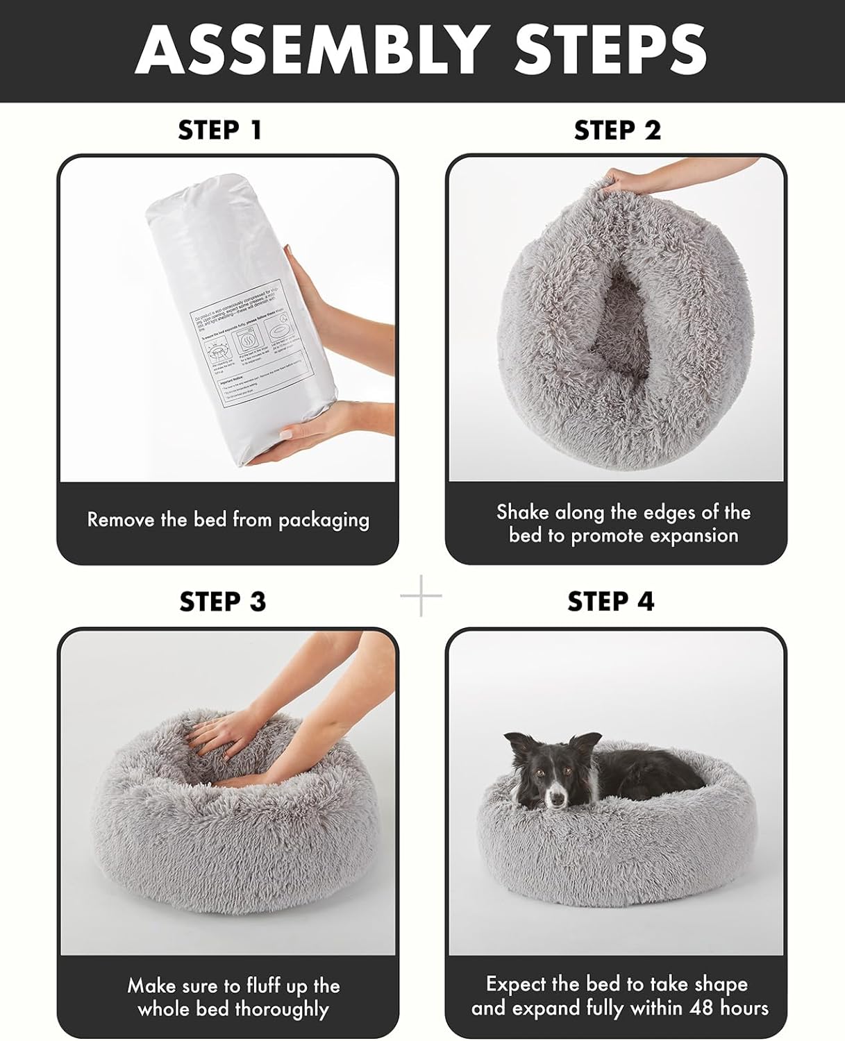Calming Donut Bed for Dogs and Cats| Large (30 x 30 x 7 Inch)|Light Gray|OhGeni - aborderproducts