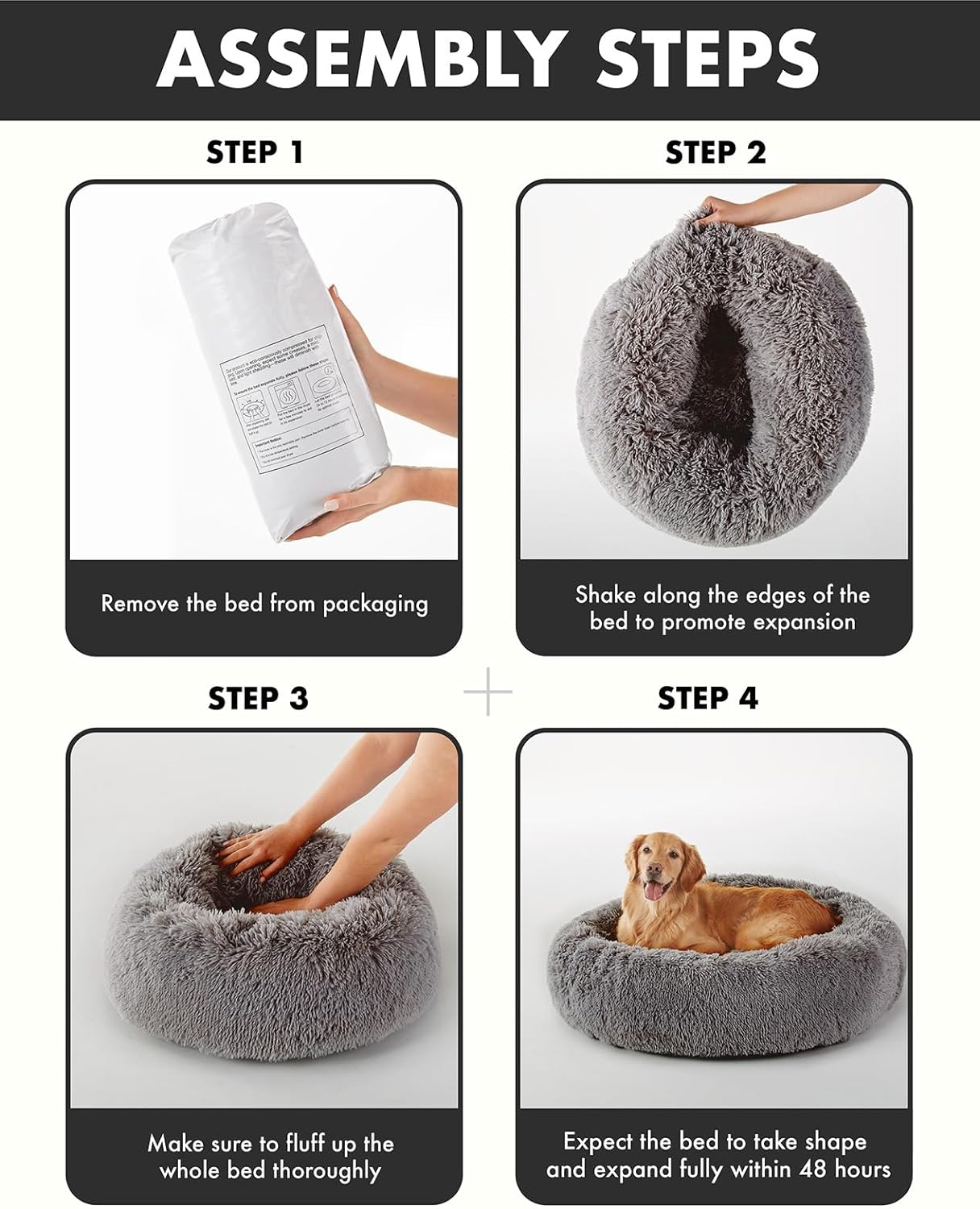 Calming Donut Bed for Dogs and Cats| X-Large (36 x 36 x 8 Inch)|Dark Gray|OhGeni - aborderproducts