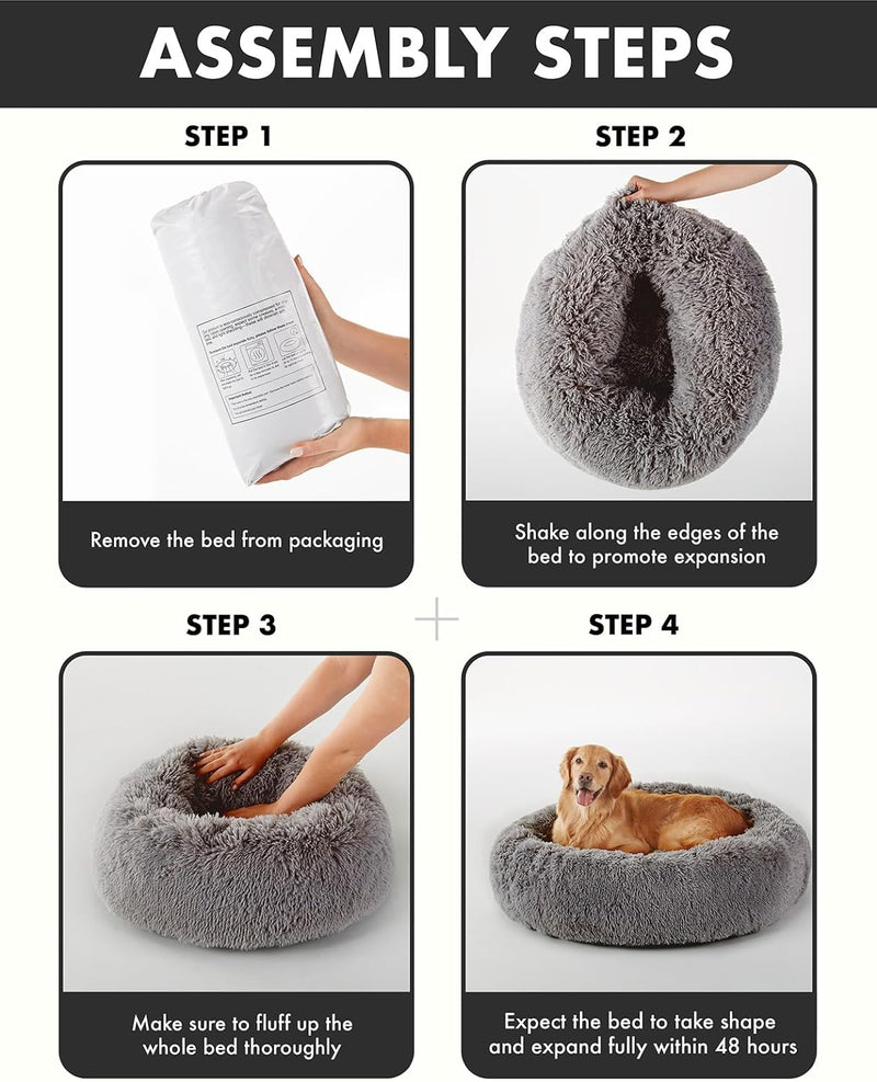 OhGeni Calming Donut Bed for Dogs and Cats | Large (36 x 36 x 8 Inch)| Dark Gray-zoom-