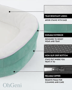 OhGeni | Orthopedic Dog Bed | Large (35 x 28 x 6 Inch) | Turquoise - aborderproducts