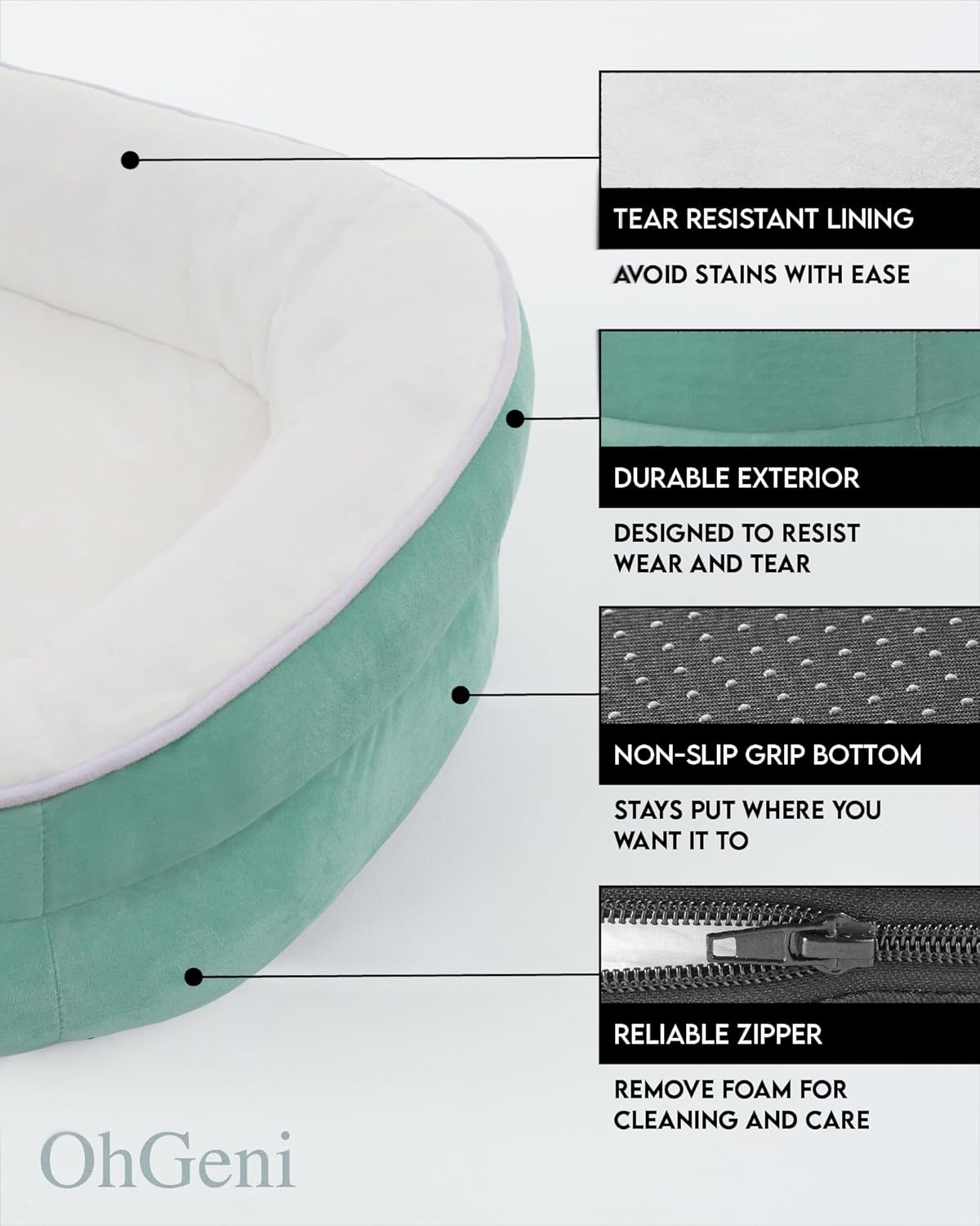 OhGeni | Orthopedic Dog Bed | Large (35 x 28 x 6 Inch) | Turquoise - aborderproducts