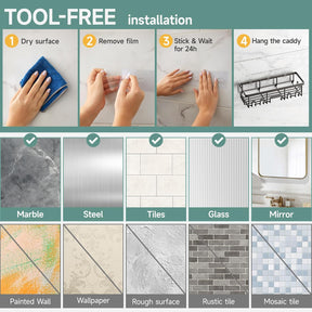 Veken Rustproof & Waterproof Shower Caddy 3-Pack, No Drilling Adhesive Shelves Rack with Soap Holder, Large Capacity Bathroom Organizers and Storage, Wall-Mounted Kitchen & Home Decor, Black - aborderproducts