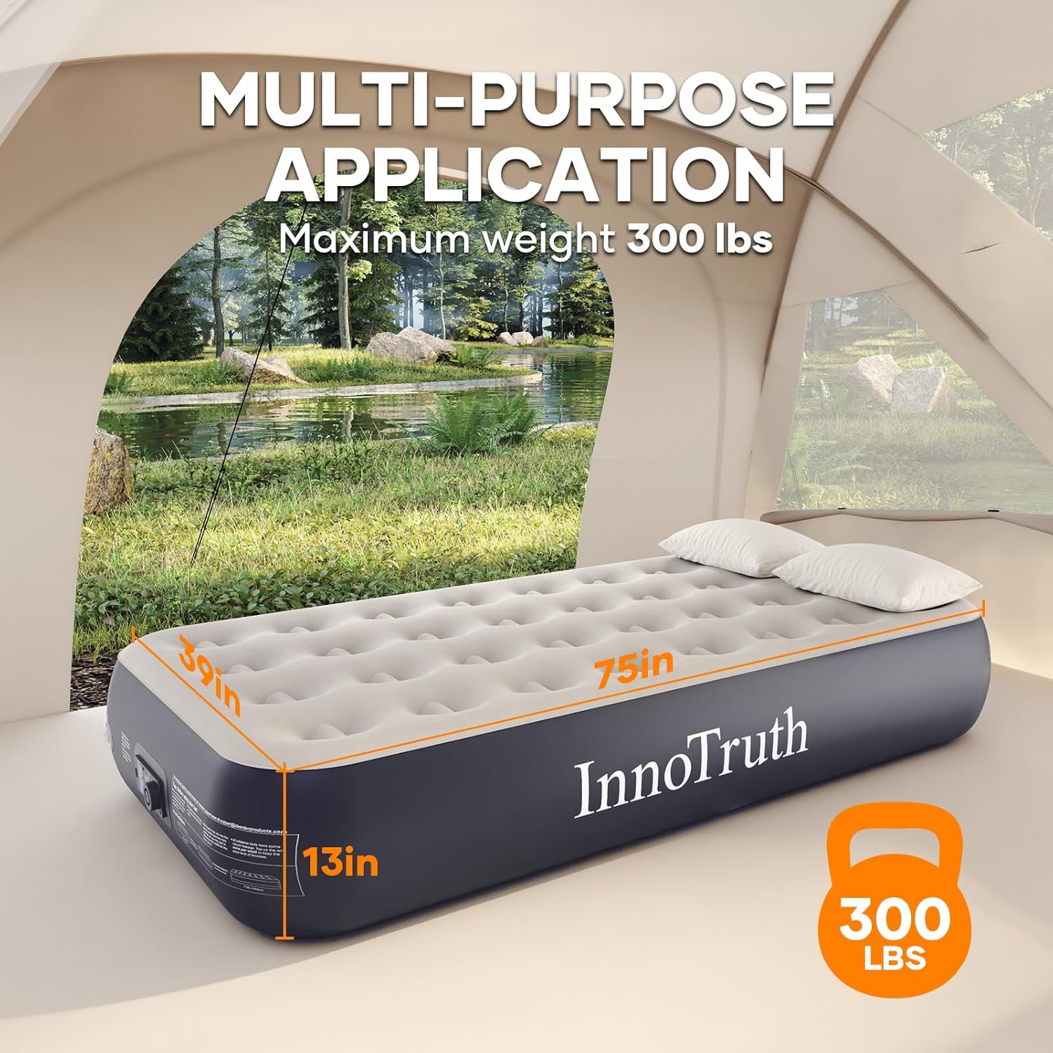 InnoTruth | Air Mattress | 13" | Queen | Dark Gray - aborderproducts