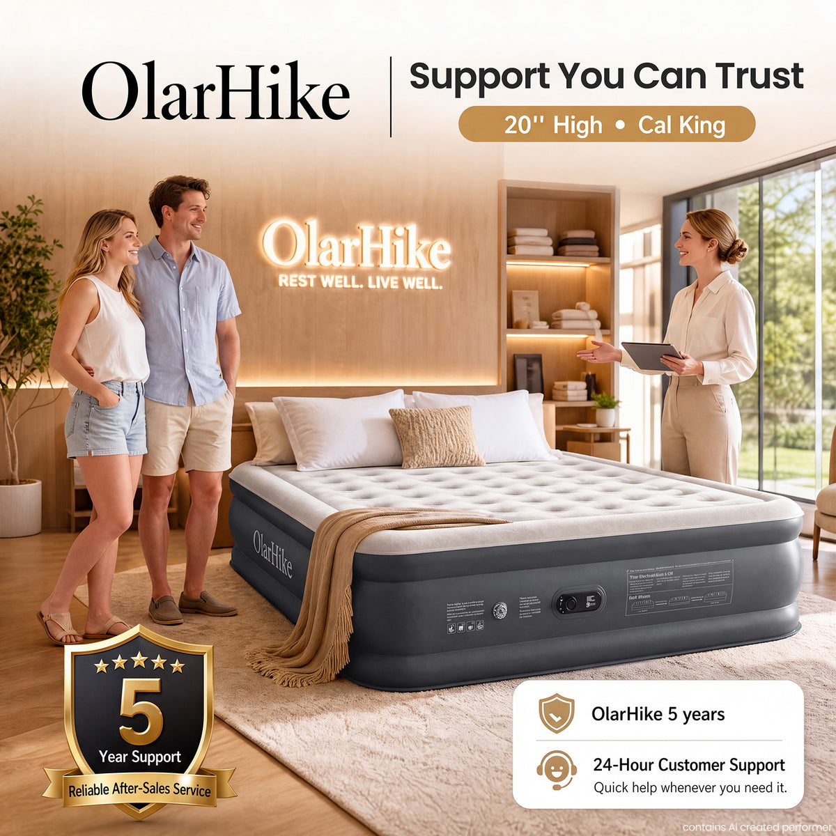 OlarHike 20" H Cal King Air Mattress with Built in Pump,Family Size, 850lb-9