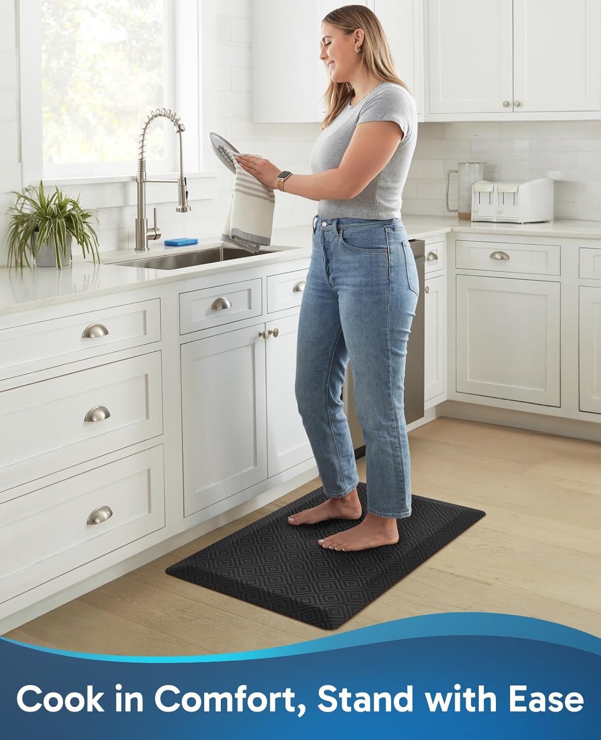 Ophanie | Anti Fatigue Cushioned Mat | 48"L x 20"W x 0.9"Th | Black - aborderproducts