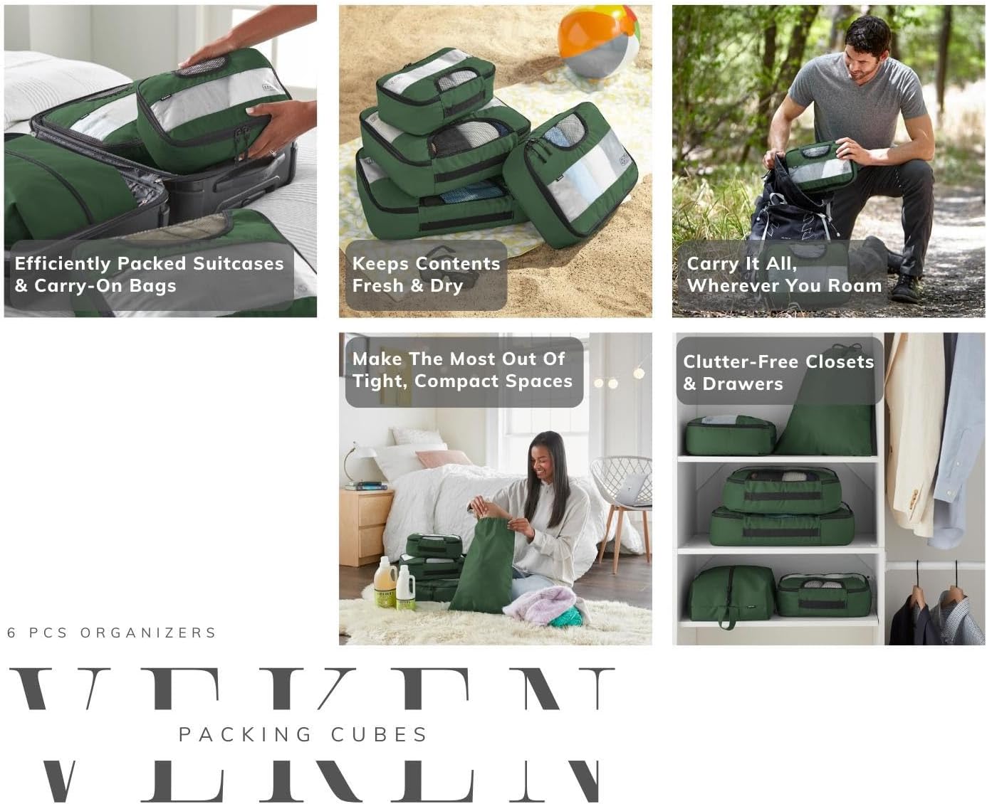 Veken | Packing Cubes | 6 Set | Olive Green