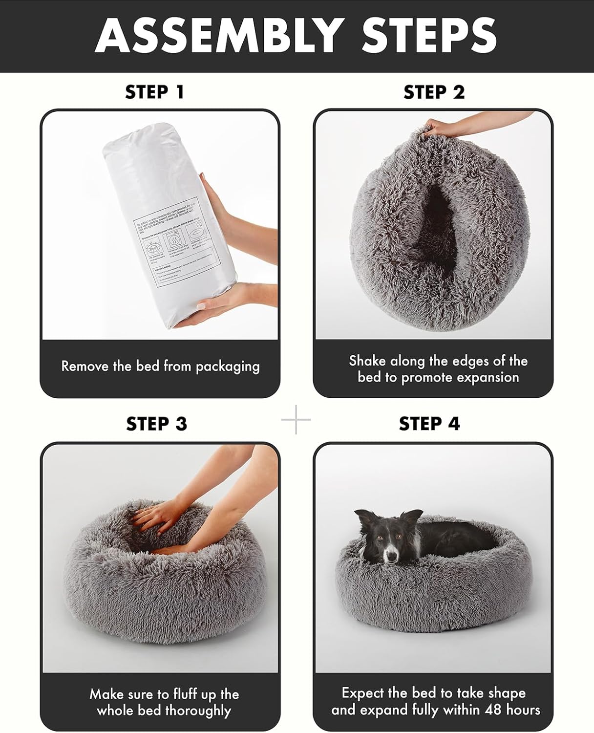 Calming Donut Bed for Dogs and Cats| Large (30 x 30 x 7 Inch)|Dark Gray|OhGeni - aborderproducts