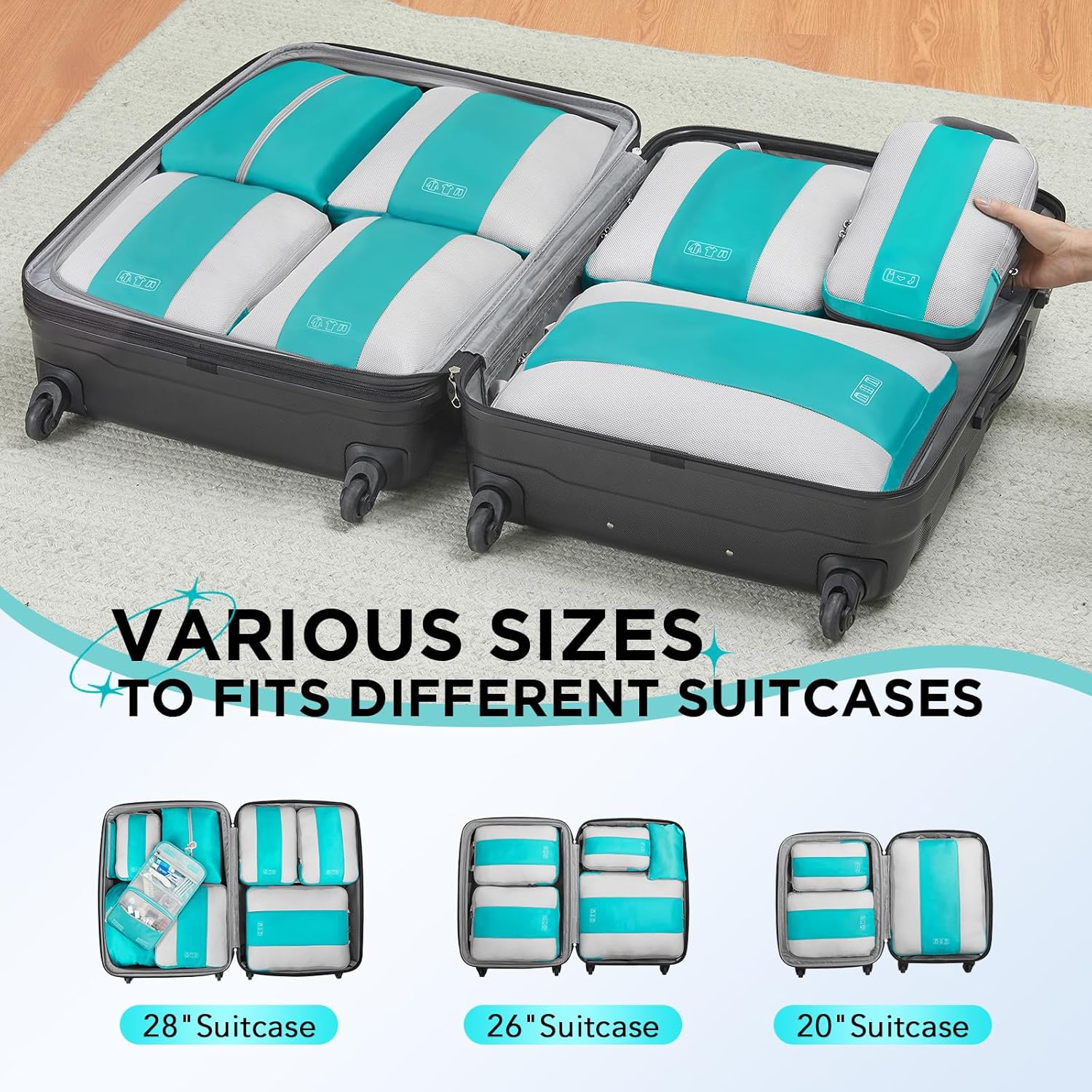 OlarHike | Compression Packing Cubes | 10 Sets | Cyan