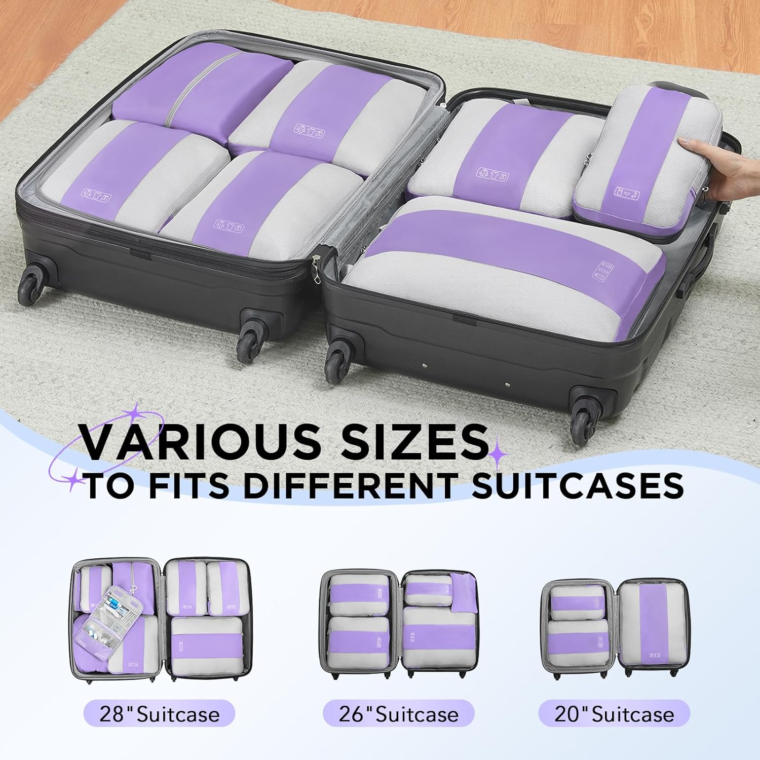 OlarHike | Compression Packing Cubes | 10 Sets | Light Purple