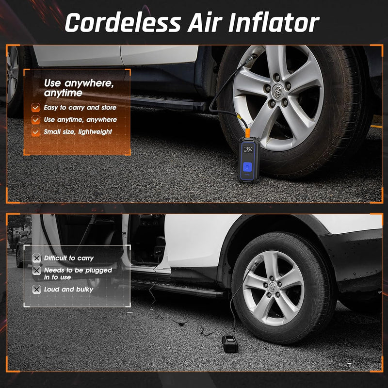 OlarHike Cordless Electric Tire Inflator Portable Air Compressor, Auto Air Pump for Car Tires,SUV,Bicycle, Bike,motorcycle,ball, Tire Inflator with Digital Pressure Gauge, Smart Pump with LED Light, Blue-zoom-