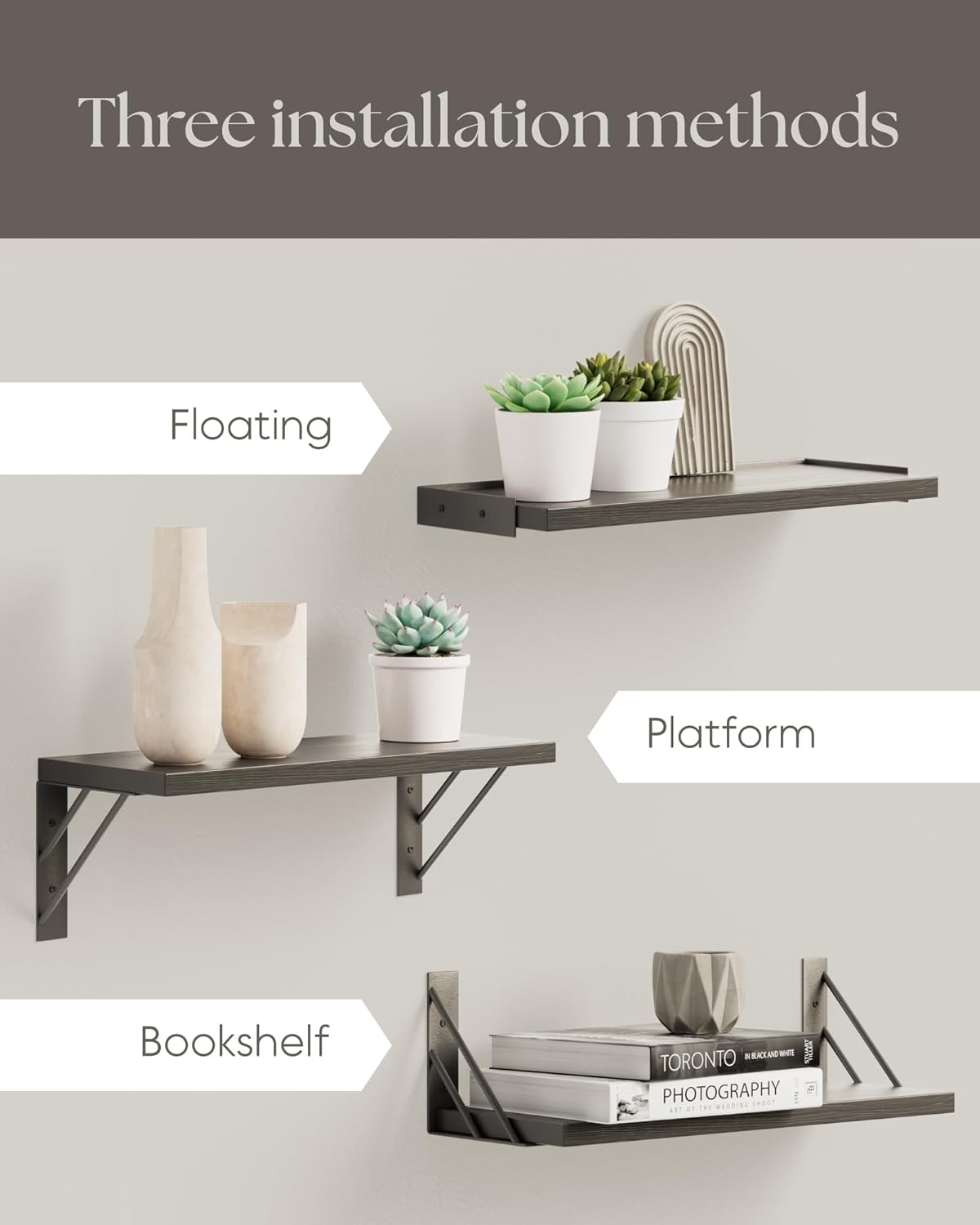 BAYKA  | Floating Shelves | Set of 4 | Black - aborderproducts